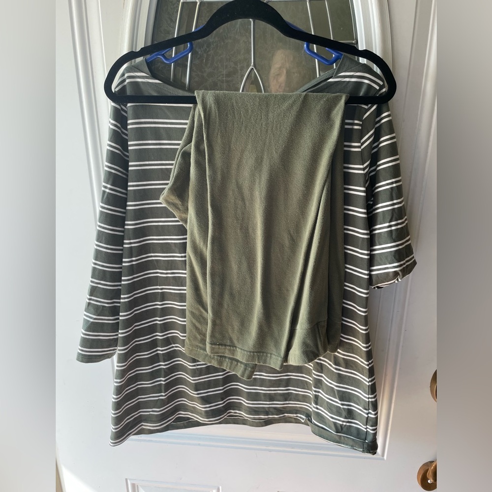 Striped Olive Green Women's Top